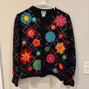 Berek Black Jacket with Multicolor Floral Embroidery